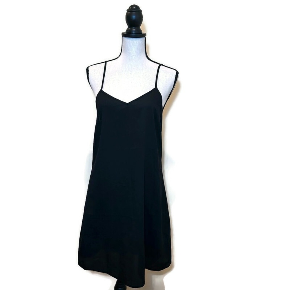 Who What Wear Black Spaghetti Strap Slip Semi Sheer Dress